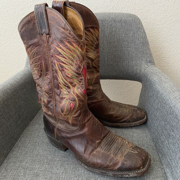 Justin Made in USA Mens UJ251 Western Cowboy Leather Brown Boots Size 9EE main image 6